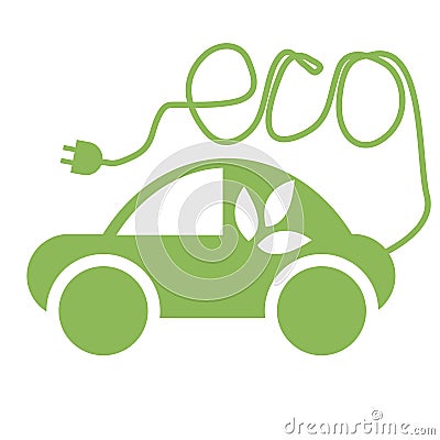 Symbol of a green eco friendly mini car with the inscription eco made of wire Vector Illustration